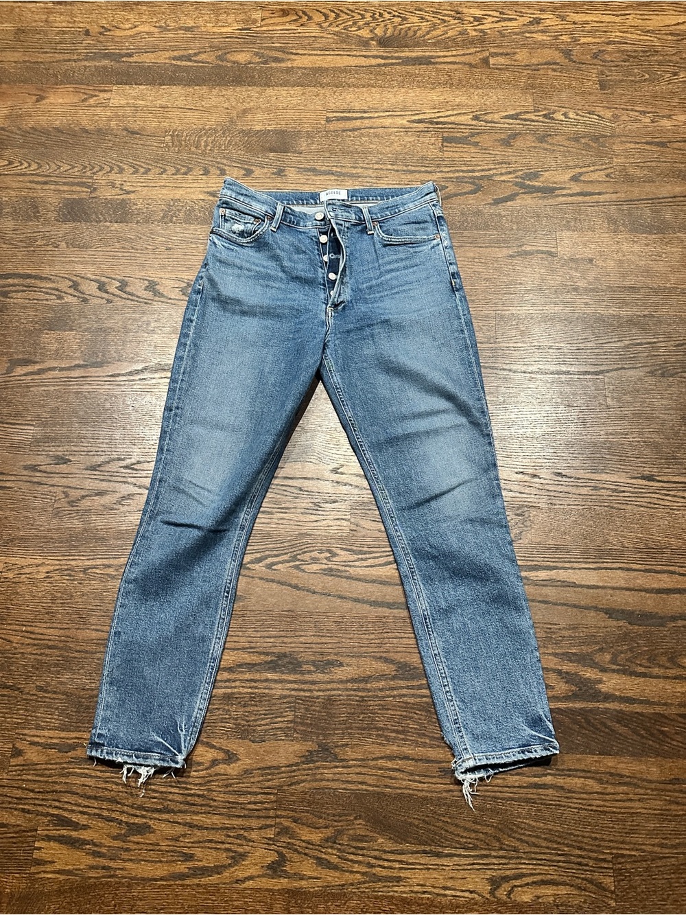 Agolde Medium Blue Button-Fly High-Rise Jeans Nico High Rise